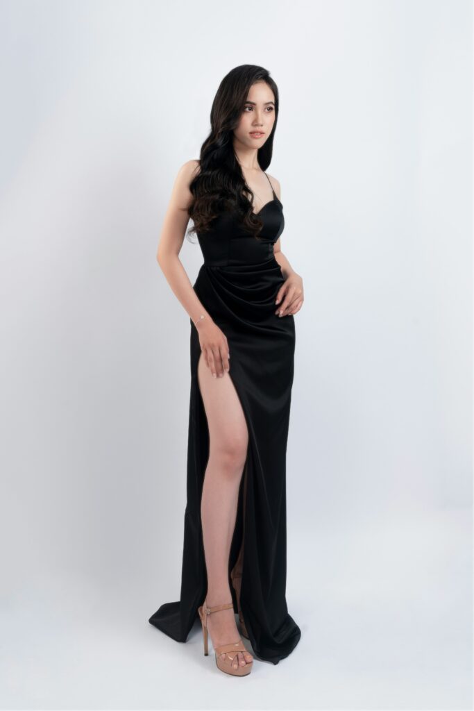 a woman wearing a black dress as valentine's day outfit